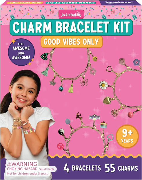 jackinthebox Girls Charm bracelet making kit | includes 4 Bracelets & 55 Charms |Kids Jewelry making kit for girls 8-12 | Gifts for 8 9 10 11 12 y...