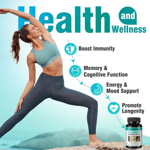 6 in 1 Mushroom Supplement - Focus, Memory, Nootropics Brain & Immune Support Mushroom Complex with Lions Mane, Reishi, Cordyceps, Chaga, Turkey T...