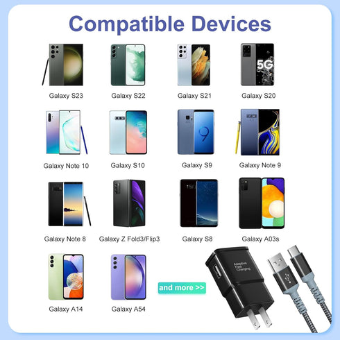 Adaptive Fast Charging Wall Charger with USB C Cable 10Ft, Excgood Fast Charger Power Adapter USB Type C Cable Fast Charging Compatible with Galax...
