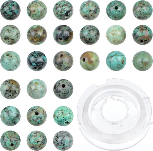 Bymitel 140Pcs Natural Crystal Beads Stone Gemstone Round Energy Healing Loose Beads with Stretch Cord for Jewelry Making Bracelets Anklets (Afric...