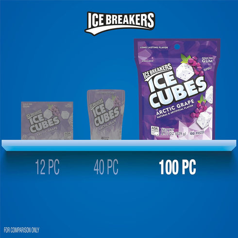 ICE BREAKERS Ice Cubes Arctic Grape Flavored Sugar Free Chewing Gum Pouch, 8.11 oz (100 Pieces)...