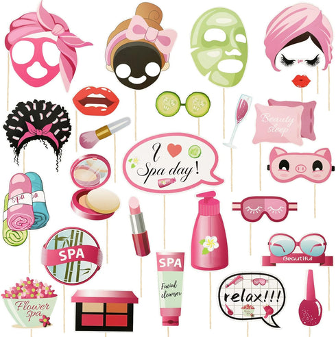 Konsait 26 PCS Spa Party Photo Booth Props, Kids Spa Party Supplies for Girls Women, Spa Party Decorations, Spa Birthday Party Supplies for Girls,...