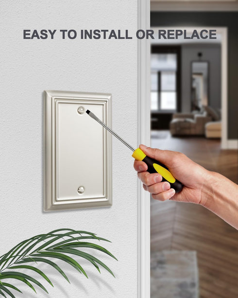 2-Pack Blank Wall Plate, Durable Metal No Device Outlet Cover, Satin Nickel, 3.15''*4.88'', Midsize...
