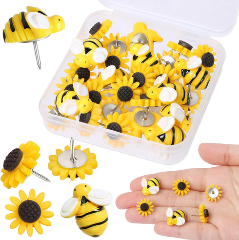 Sunflower Bee Push Pins, Thumb Tacks Decorative Push Pins Cork Board Pins for Bulletin Board Photos Wall Office Decorations Supplies...