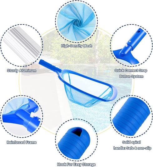 Pool Skimmer - Pool Net with 3 Section Pole, 48 inch Pool Skimmer Net with Pole Total Length, Pool Nets for Cleaning, Fine Mesh Net Pool Skimmer N...