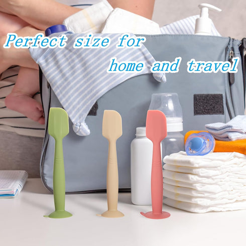 Baby Diaper Cream Spatula 3 Pack Butt Paste Spatula Soft Silicone Diaper Cream Applicator Butt Spatula Baby With Suction Cup Base (Red Green Khaki...