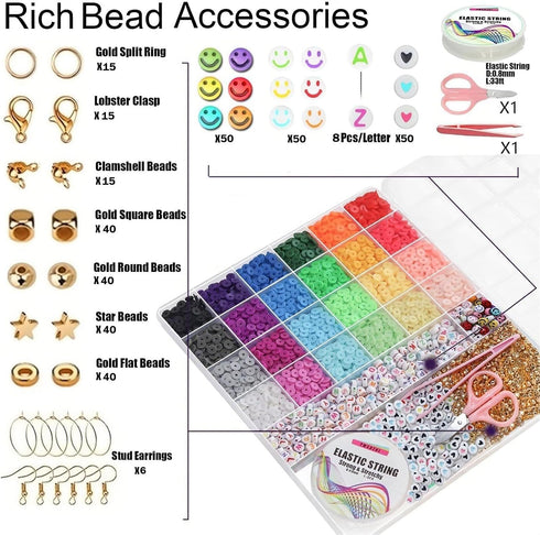 YMSDZHL 6000+PCS Clay Beads Bracelet Making Kit,24 Color DIY Flat Preppy Beads for Friendship Jewelry Making,Polymer Heishi Beads with Charms Gift...
