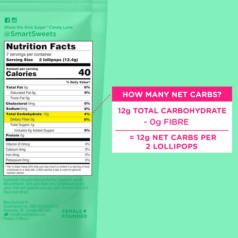 SmartSweets Lollipops, 3oz, Blue Raspberry & Watermelon Flavors, Hard Candy with Low Sugar (1g), Low Calorie (40), No Artificial Sweeteners, Plant...