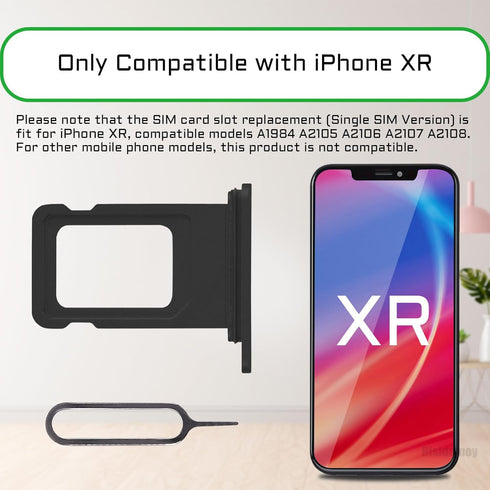 for iPhone XR Black SIM Card Tray Holder Replacement Single SIM Version for iPhoneXR Card Slot with Waterproof Rubber Ring Repair Fix Kit Card Rem...