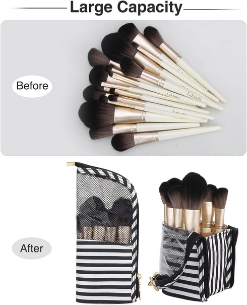 MONSTINA Makeup Brush Organzier Bag,High Capacity Portable Stand-Up Makeup Brush Holder,Professional Artist Makeup Brush Sets Case Waterproof Dust...