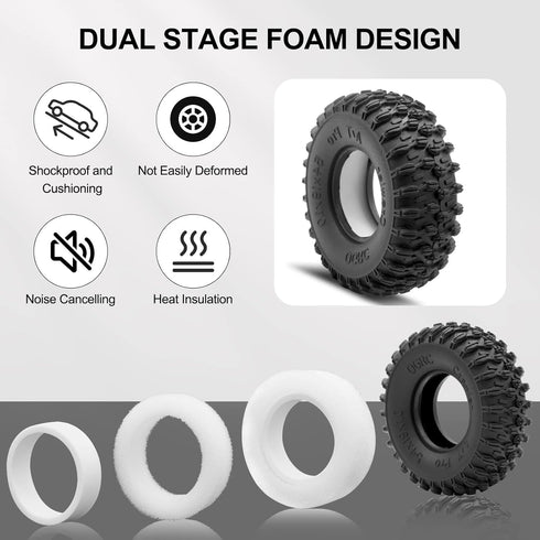 OGRC 1.0 Crawler Tires Super Soft and Sticky with Dual Stage Foam 1.0 RC Tires for SCX24 Gladiator Bronco C10 JLU Deadbolt B17 FCX24 - A/T Pro...