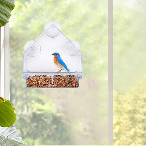 SUQ I OME Outside Wild Clear Window Mounted Bird Feeders with Strong Suction Cups, Acrylic Clear, Window Bird House Feeder for Cardinals, Blue Jay...