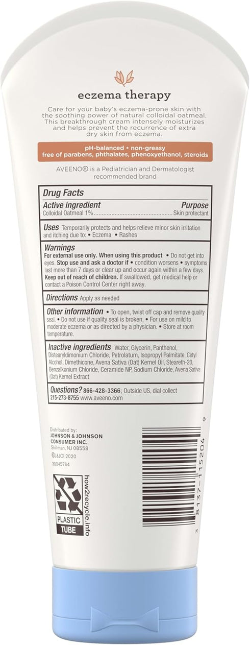 Aveeno Baby Eczema Therapy Moisturizing Cream, Natural Colloidal Oatmeal & Vitamin B5, Baby Eczema Cream for Dry, Itchy, Irritated Skin Due to Ecz...