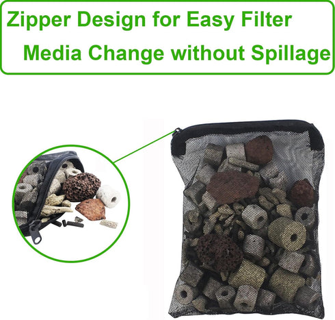 10 Pieces 3" x 4" Aquarium Filter Media Bags Small,Mini Fish Tank Media Mesh Filter Bags for Activated Carbon,Ceramic Rings,Mesh Reusable Bags wit...