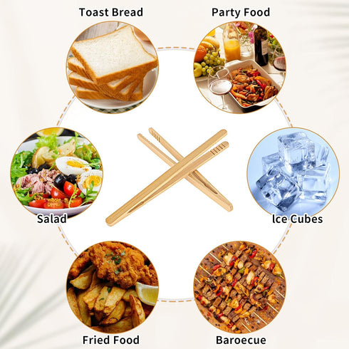 4 Pieces Toaster Tongs, 7 Inch Bamboo Tongs Anti-Slip Wooden Cooking Tongs Small Kitchen Tongs for Serving Food Toaster Fruits Bread Pickles Barbe...