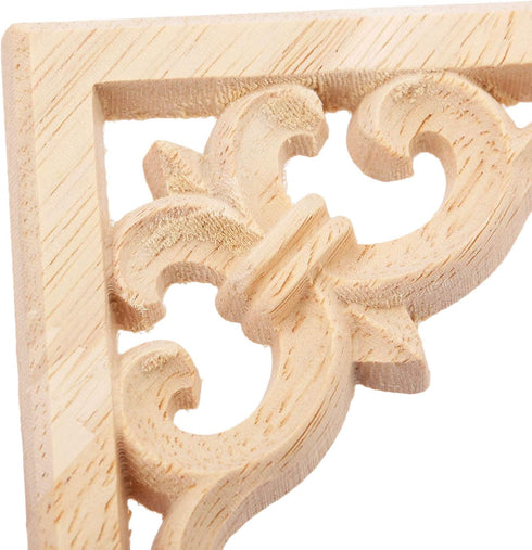 MUXSAM 4Pcs Wood Carved Appliques Onlays, Unpainted Wooden Corner Carvings Decals Frame Molding Set for Wall Door Mirror Cabinet Dresser Cupboard ...
