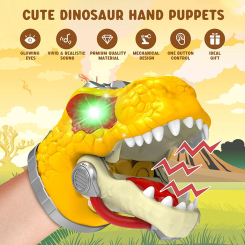 COSOOS T-Rex Dinosaur Hand Puppet with Realistic Roar Sound, Glowing Eyes, Movable Mouth & 4 Little Dinosaur Toys, Jurassic Storytelling Adventure...