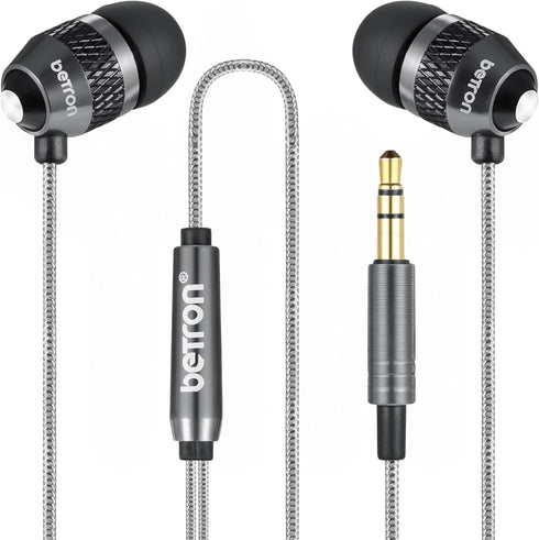 Betron B25 Earphones, Noise Isolating in-Ear Wired Headphones with Strong Bass, Tangle-Free Cord, Lightweight, Carry Case and Soft Earbud Tips (Bl...