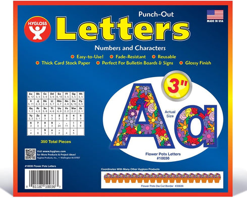 Hygloss Products Bulletin Board Letters and Numbers – Punch Out Flower Pot Design Combo – 3 Inch, 350 Pieces...