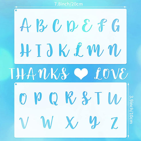 8 Pieces Calligraphy Letter Number Stencil Reusable Template Cursive Alphabet Cake Stencils with Metal Open Ring for Cake Airbrush Art and Craft P...