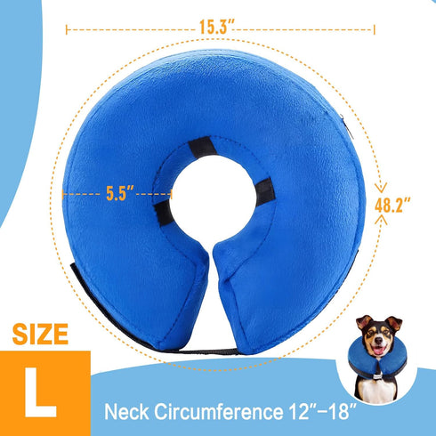 Inflatable Dog Cone Collar - Pet Surgery Recovery Puppy Soft Adjustable Donut Elizabethan Neck Pillow Alternative for Large Dogs - Blue...