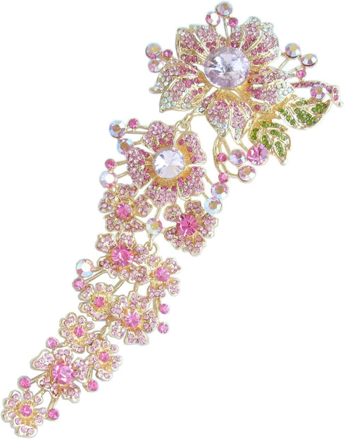 Sindary 7.28" Stylish Long Orchid Flower Large Brooch for Women Pin Austrian Crystal BZ4704...