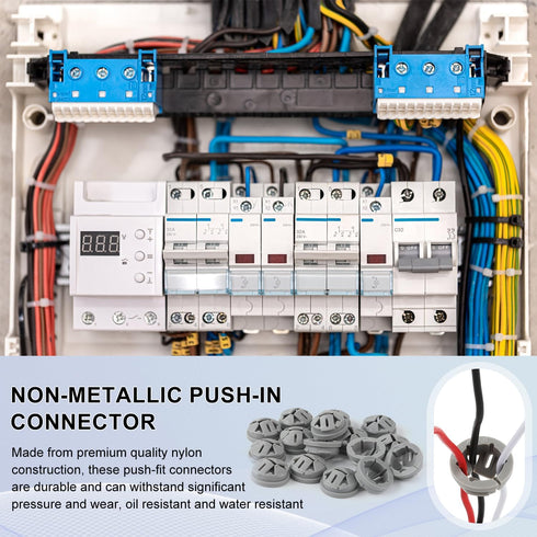 100pcs Push-in Cable Connectors, 3/8 Inch Trade Size Non-Metallic Push In Connector Plastic Electrical Box Wire Inserts Button Push-in NM Cable Co...