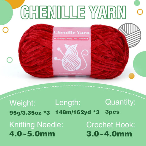 Chenille Velvet Yarn, Yarn for Crocheting Knitting with Big Eye Needles, Handcrafts Weaving Soft Chenille Yarn for Making Blankets, Clothes, Patte...