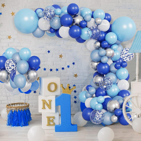 RUBFAC Blue Balloons Garland Arch Kit, Blue and White Balloons, Royal Blue Baby Blue White Sliver Balloon Arch for Baby Shower Birthday Graduation...