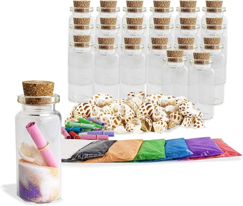 Upper Midland Products Sand Art Wishing Bottles, Bulk Sand Art She shell Set, 20 glass bottles, 50 seashells, 7 color sand, 20 letter paper, 3 fun...