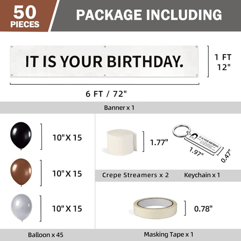 50 PCS It Is Your Birthday Banner Set, The Office Merchandise Vinyl Banner with Metal Hanging Grommets, Balloons, Paper Streamer and Tape for Birt...