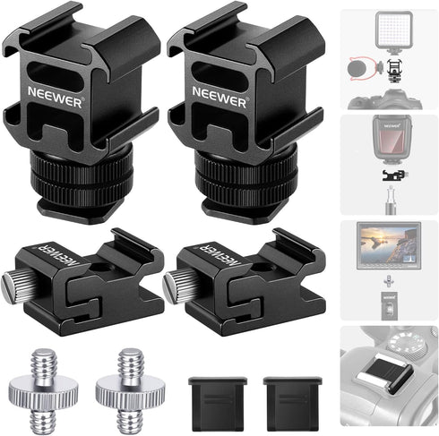 NEEWER 8 PCs Hot Shoe Mount Adapter Kit, Including Triple Cold Shoe Mount, 1/4” Screw Adapter, Flash Stand Bracket, and Hot Shoe Cover for DSLR Ca...