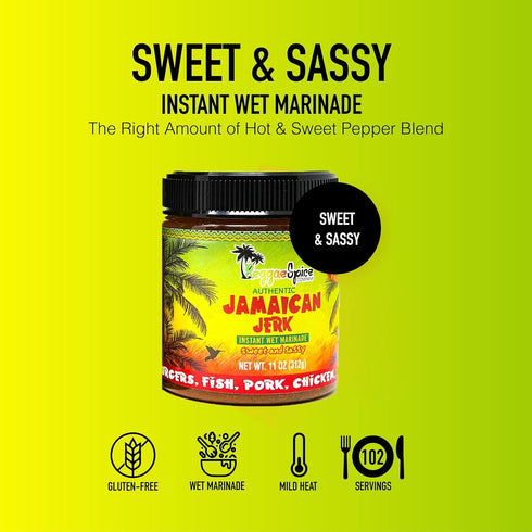 Reggae Spice Jamaican Jerk Marinade | 60-Second Authentic Wet Rub Seasoning Sauce for Cooking Meats | Gluten Free, Vegan, and Keto Friendly | Swee...