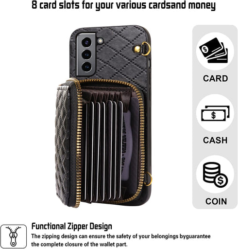Furiet Detachable Crossbody Strap Wallet Case for Samsung Galaxy S21 Plus S21+ 5G Zipper Purse, Multi Card Slots and PU Leather Stand Cell Phone C...