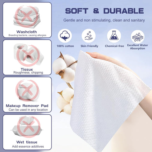 Disposable Face Towel, 100 Count Face Clean Towels, for Washing Soft Cotton Dry Wipes Facial Cloths Towelettes for Washing and Drying, Facial Tiss...