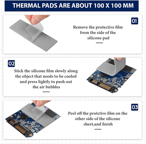 6 Pcs Thermal Pad 100 x 100 mm, 0.5 mm, 1 mm, 1.5 mm, 2 mm, 2.5 mm, 3 mm Heat Resistant Conductive Silicone Pad Thermal Pads Conductivity 6.0 W/M ...