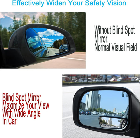 Blind Spot Mirror, Framed Rectangular Blind Spot Car Mirror, Upgrade HD Glass Wide Angle Mirror, 360° Adjustable Convex Rear View Mirror for Unive...