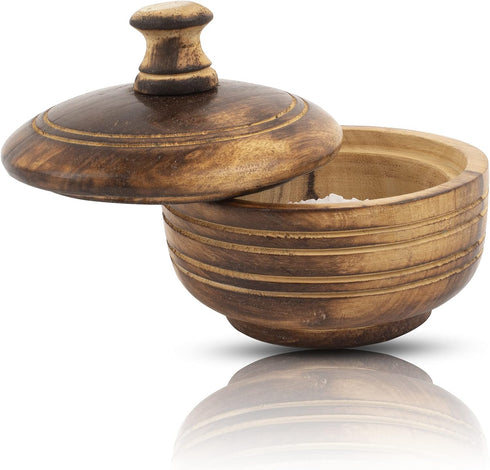 Decorative Rustic Wooden Sugar Bowl With Lid Wide Mouth Candy Treat Jar Spice Jar Holder Condiment Nuts Serving Bowl Pot Salt Spice Herb Loose Lea...