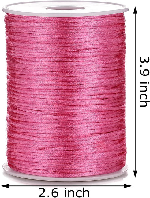 2mm x 100 Yards Satin Nylon Trim Cord, Rattail, Chinese Knot, Kumihimo Cord (Pink)...