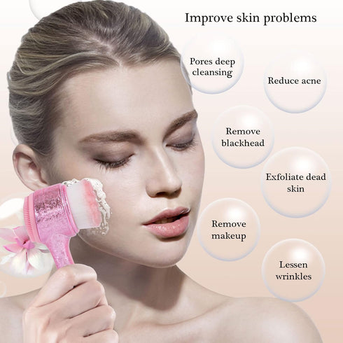 Face Brush 2 in 1, Facial Cleansing Exfoliating Brush with Ultra Fine Soft Bristles for Pore Deep Cleansing Silicone Double Side Face Wash Scrub B...