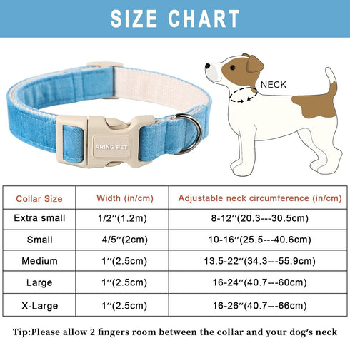 ARING PET Dog Collar-Adjustable Cotton Small Dog Collars, Lightweight Comfortable Blue Pet Collars with Quick Release Buckle for Small Medium Larg...