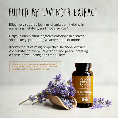 Happy Healthy Hippie Stress Relief Supplement - Lavender Pills | Promotes Calmness Body & Mind | Quick Acting | Magnesium, Lemon Balm | Relaxation...