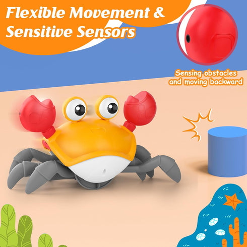 Crawling Crab Baby Toy, Tummy Time Toy for Toddler & Newborn, Light-Up Walking Dancing Moving Crab with Music & Obstacle Avoidance, Infant Recharg...