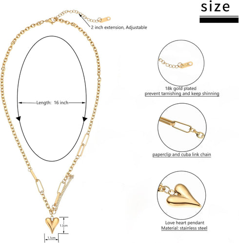 Cute Heart Necklaces for Women Mother's Valentines Day Gifts 18k Real Gold Plated Heart Necklace Small Heart Pendant Choker Necklaces for Women Da...
