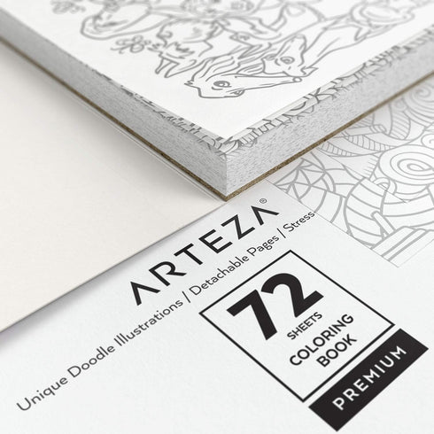 ARTEZA Adult Coloring Book, Doodle Designs, 72 Sheets, 6.4x6.4 Inches Coloring Pages, 100 lb Paper...