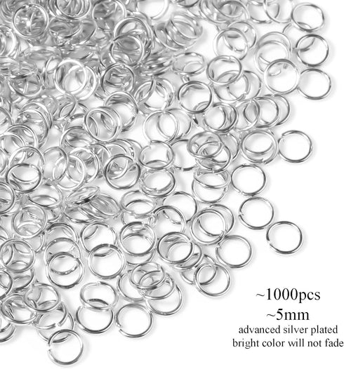 1000 Pcs 5mm Open Jump Rings Silver Plated Jump Rings for Jewelry Making Single Ring Bulk for DIY Craft Earring Necklace Bracelet Pendant Choker J...