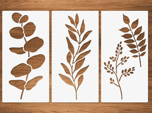 Tropical Leaf Stencils, Eucalyptus Leaf Ferns Leaf Wall Stencil 3 Packs for Furniture Canvas Home Decor Crafts Botanical Leaves Reusable Mylar Ste...