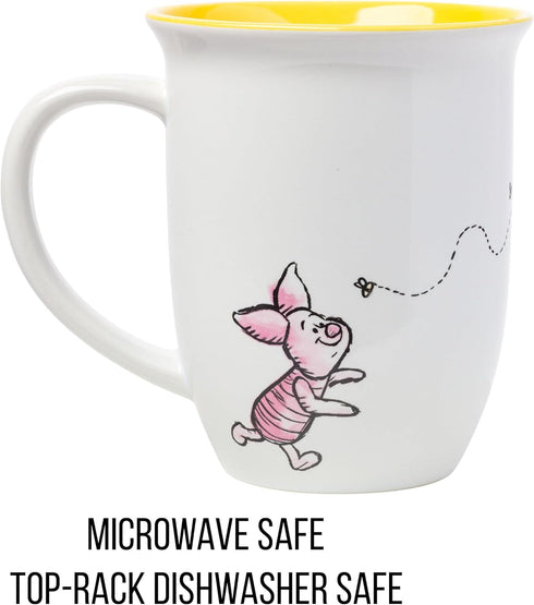 Silver Buffalo Disney Winnie the Pooh But First Hunny Wide Rim Bees Flying Ceramic Mug, 16 Ounces...