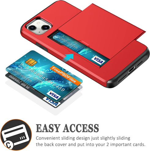 SAMONPOW Compatible with iPhone 13 Case with Card Holder Dual Layer Hybrid Wallet Case Heavy Duty Protection Shockproof 13 Case for Women Anti-Scr...