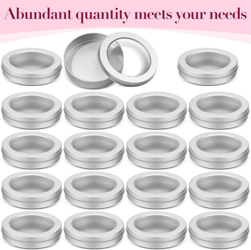 TecUnite 4 oz Metal Tin Cans Round Tin Containers Empty Cans with Clear Top Lid Spice for Kitchen Office Candles Candies and Gifts Holding(24 Piec...